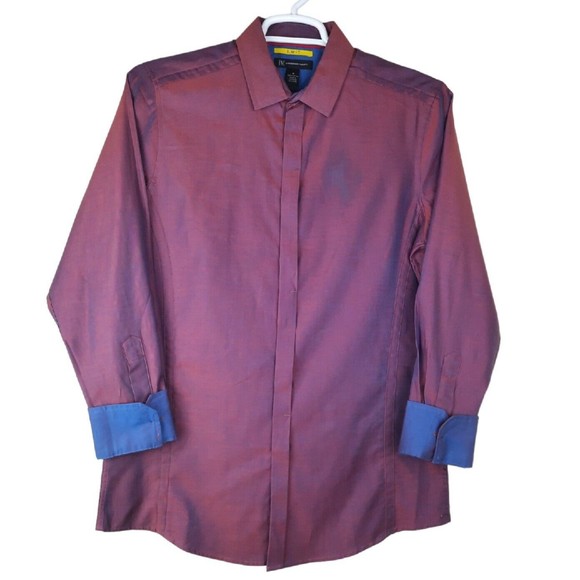 International Concepts Mens Iridescent Red Blue Long Sleeve Button Up Shirt M - Picture 1 of 13